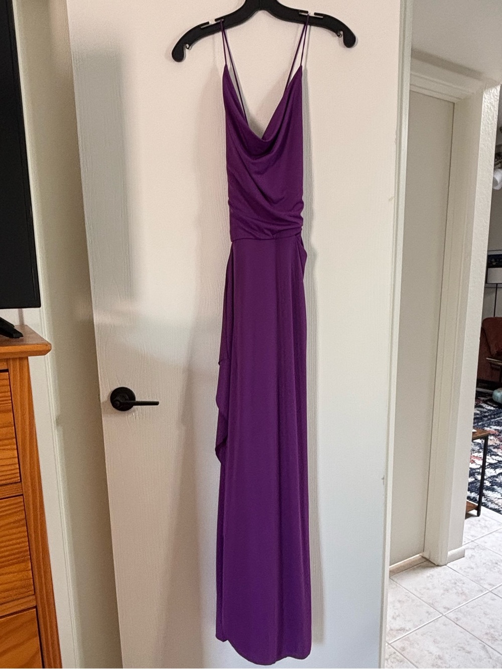 Elegant Purple Cowl Neck Stretch Maxi Formal Dress